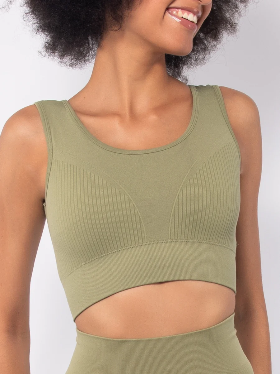 Top Akty con spalla larga e dettagli a costina - VERDE MILITARE - AT09