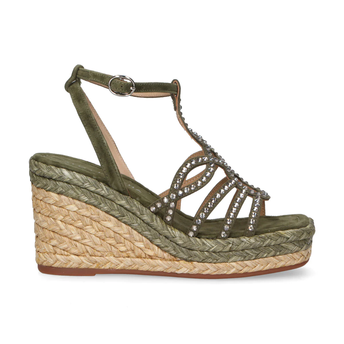 Alma En Pena sandalo zeppa camoscio verde beige - immagine 2