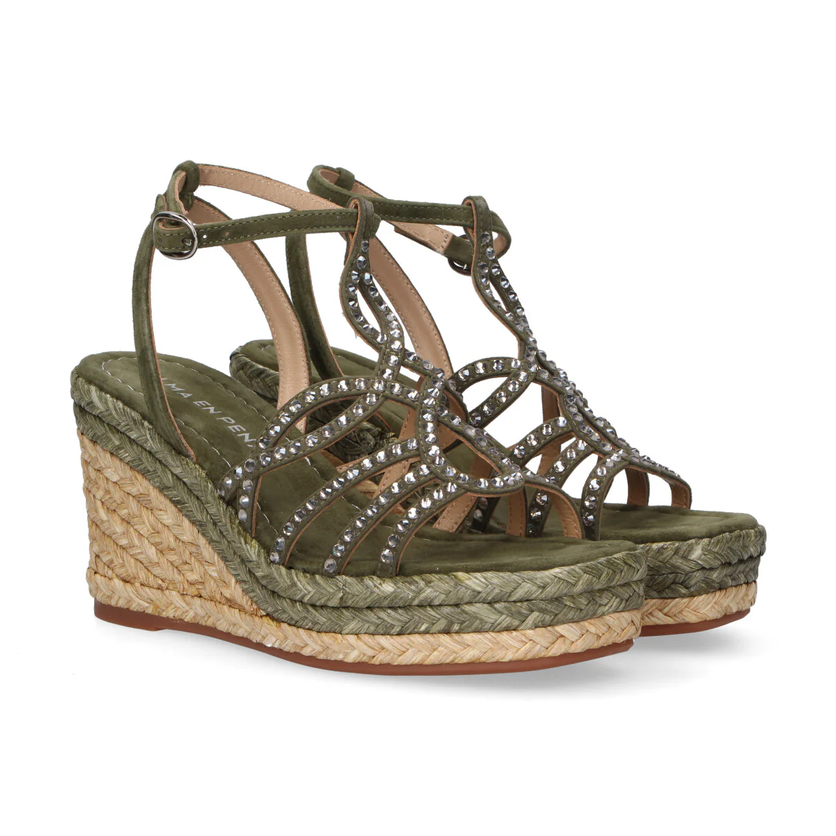 Alma En Pena sandalo zeppa camoscio verde beige - immagine 6