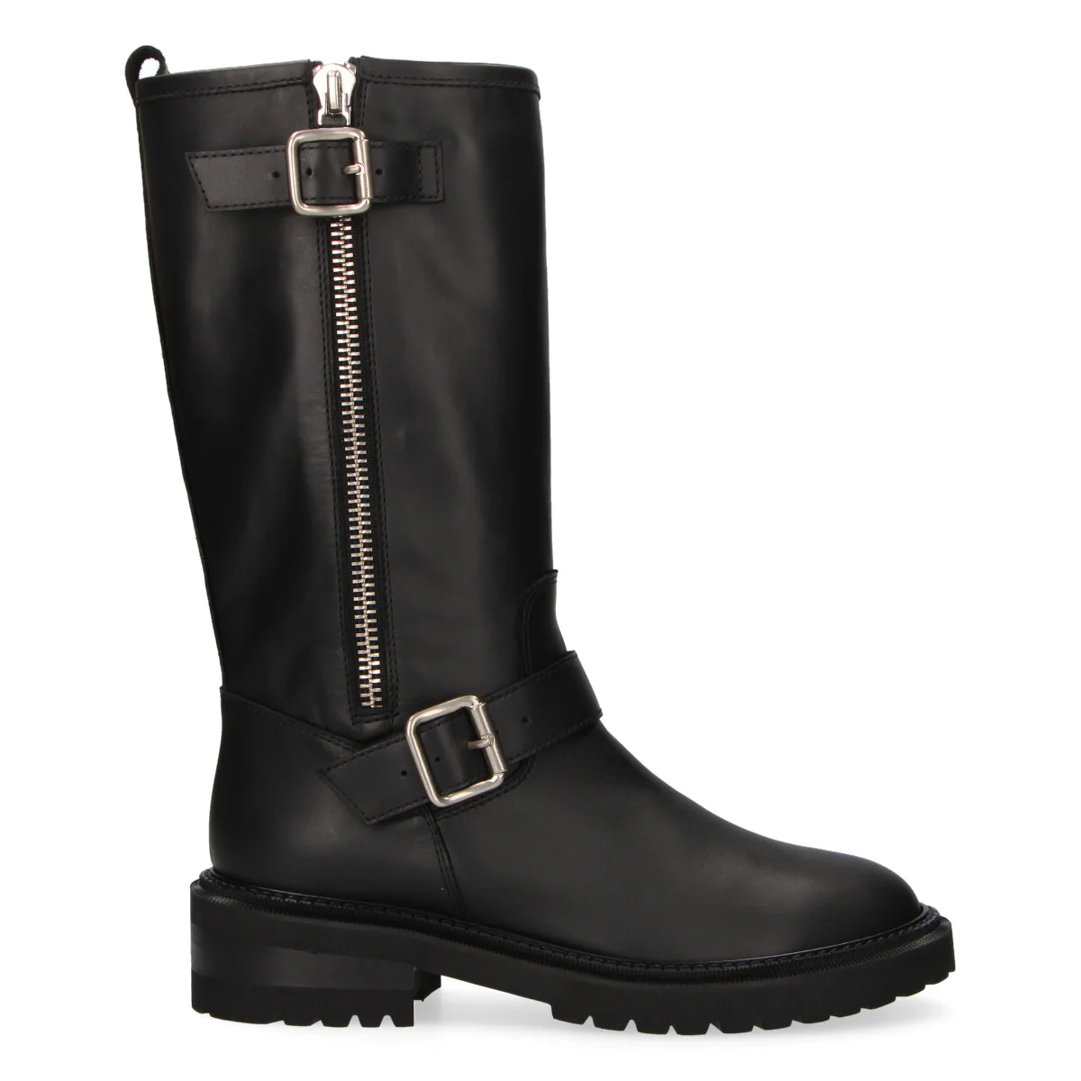 Via Roma 15 stivale biker nero fibbie argento