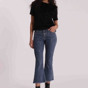 MIMÌ MUÀ Firenze ZDAN-2787 Jeans flare blu borchie e strass