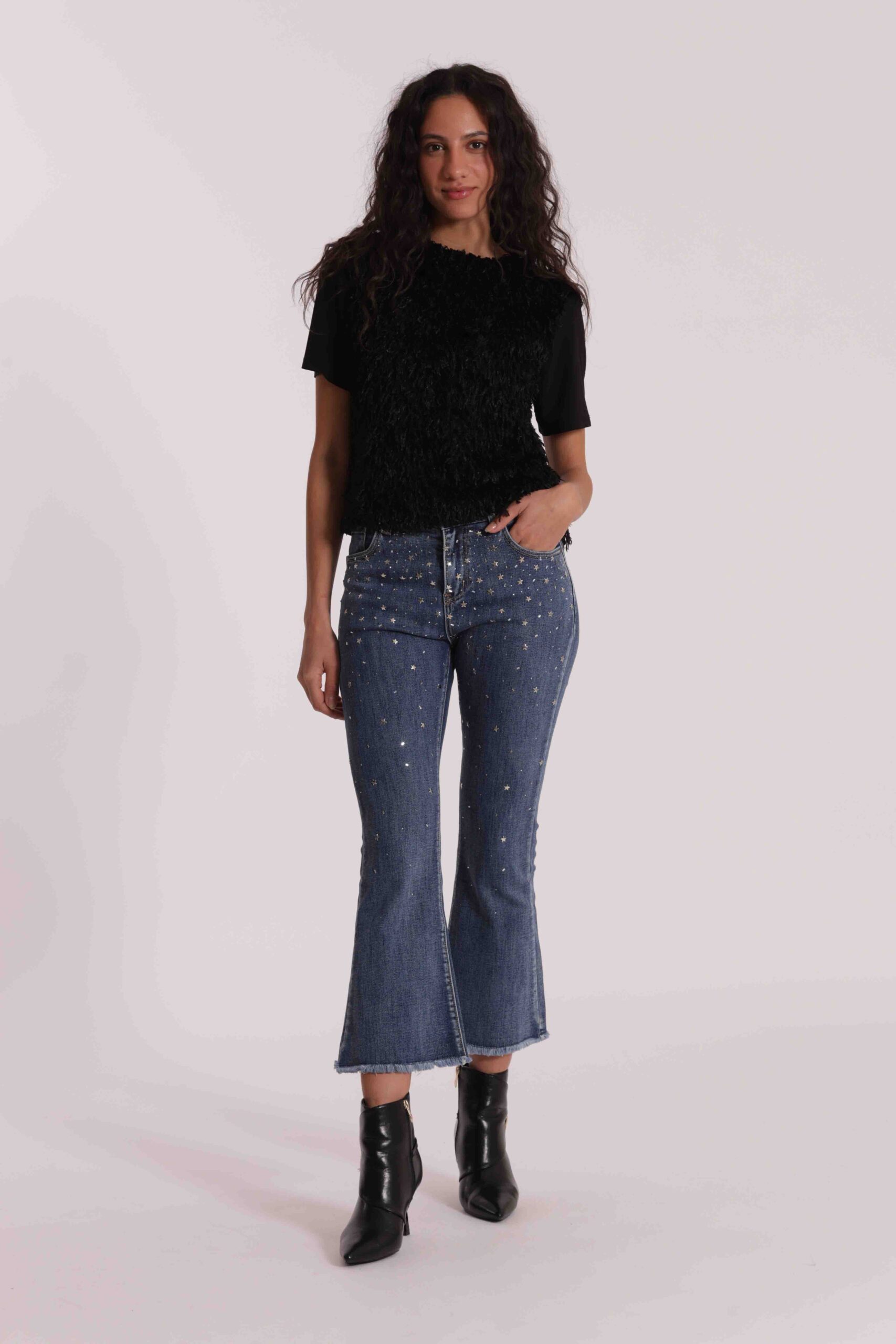 MIMÌ MUÀ Firenze ZDAN-2787 Jeans flare blu borchie e strass