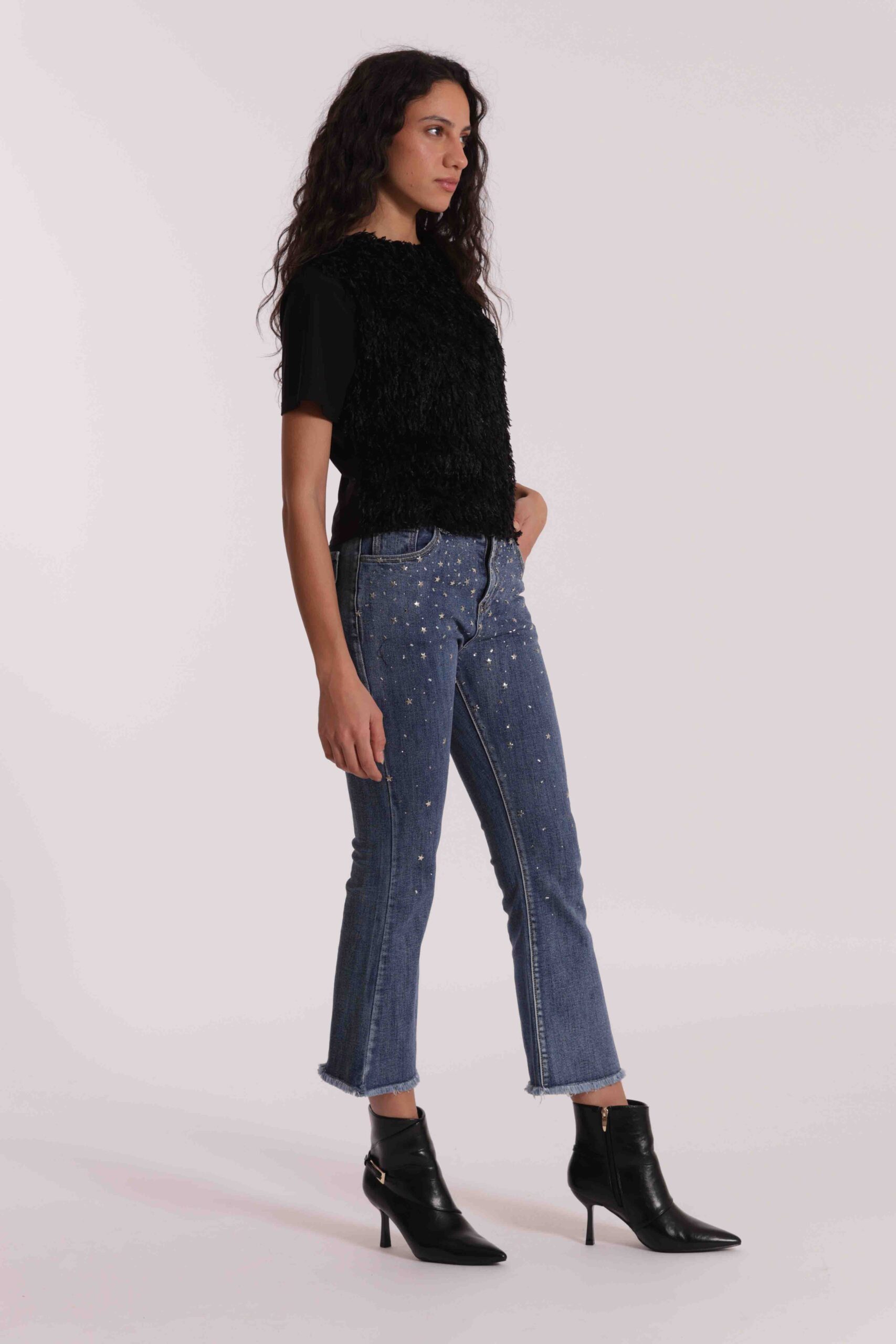 MIMÌ MUÀ Firenze ZDAN-2787 Jeans flare blu borchie e strass - immagine 8