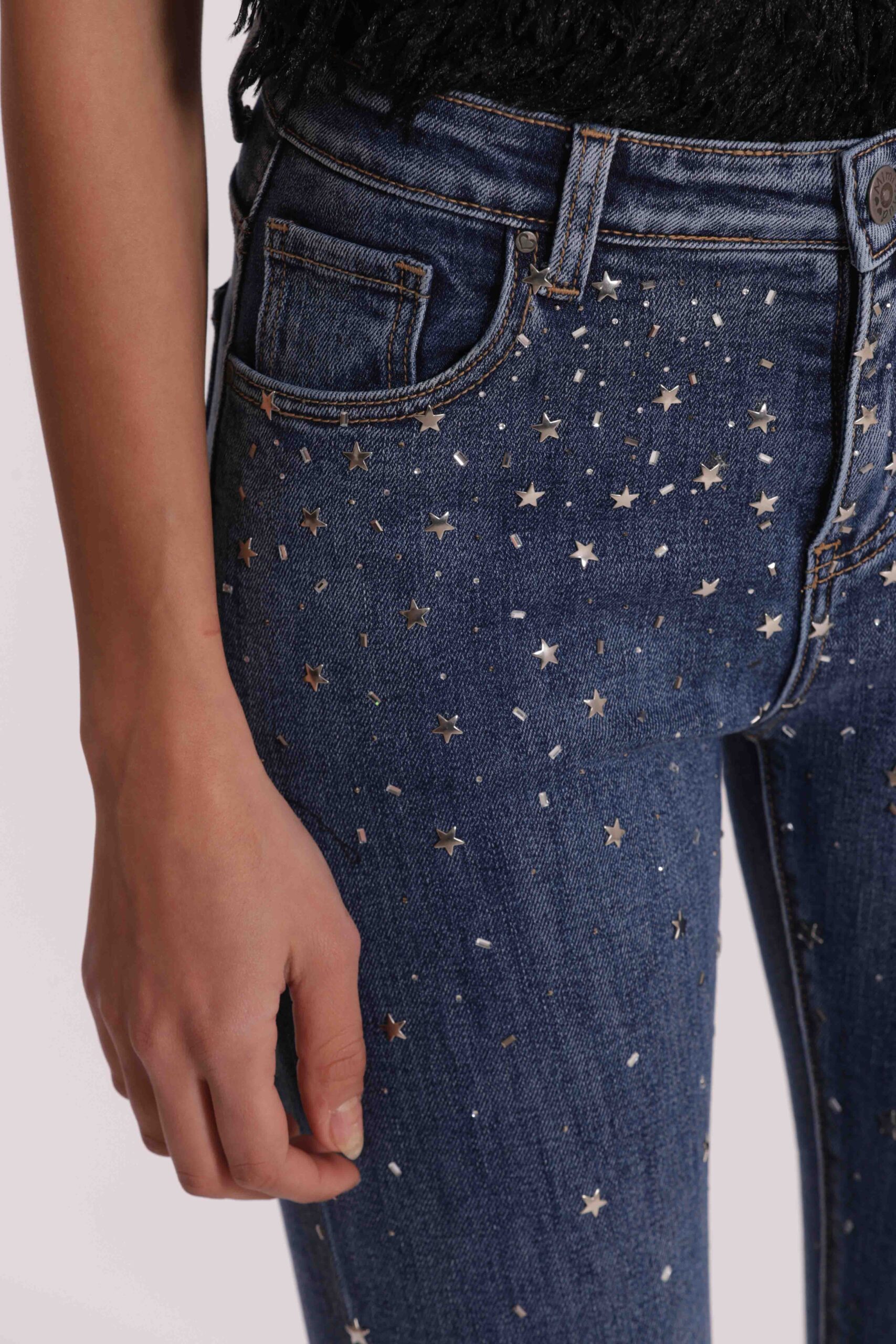 MIMÌ MUÀ Firenze ZDAN-2787 Jeans flare blu borchie e strass - immagine 3