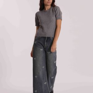 MIMÌ MUÀ Firenze ZDAN-2789 Jeans wide leg blu con cuori