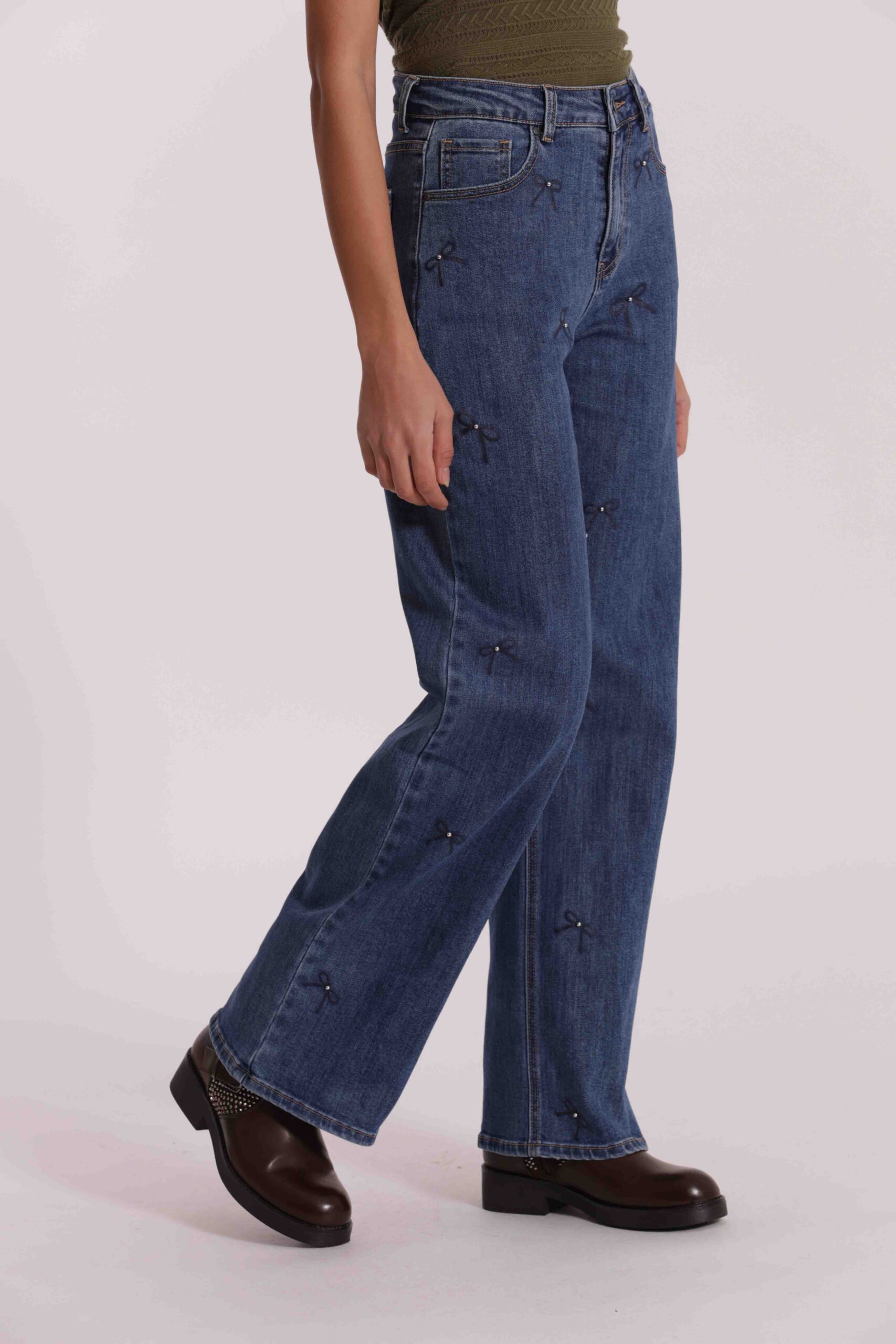Jeans Mimì Muà Firenze wide leg blu stampa fiocco - immagine 6