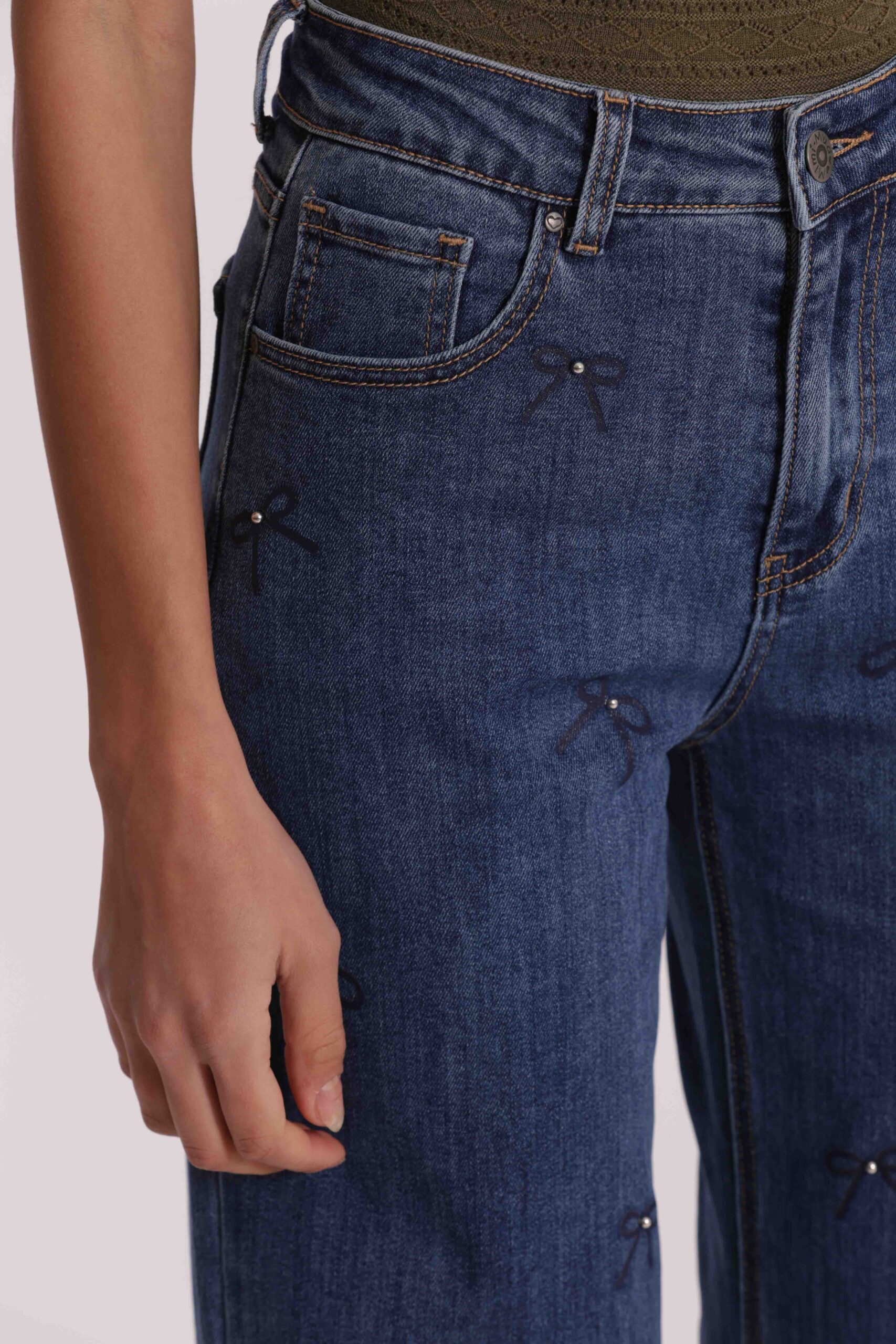 Jeans Mimì Muà Firenze wide leg blu stampa fiocco - immagine 3