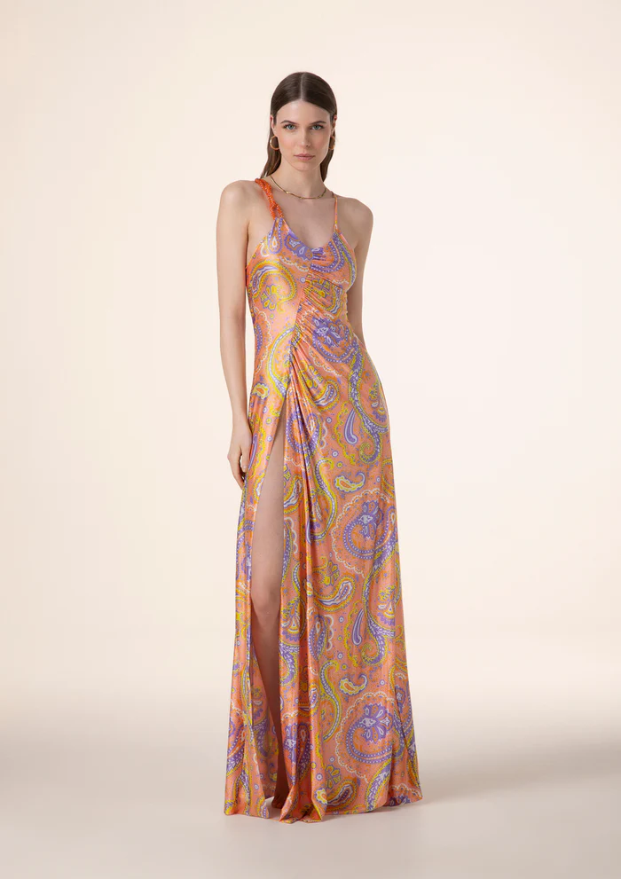 VESTITO DONNA LUNGO EFFEK CON PROFONDO SPACCO E DETTAGLIO SULLA BRETELLA - immagine 2