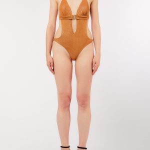 Costume Intero Liu Jo Cut Out Gold con Logo Strass