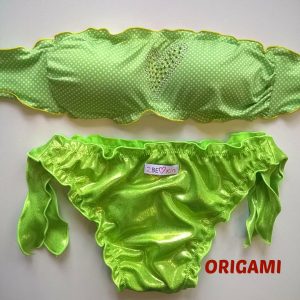 2BEKINI 7101-10 Costume a fascia frill verde con pois