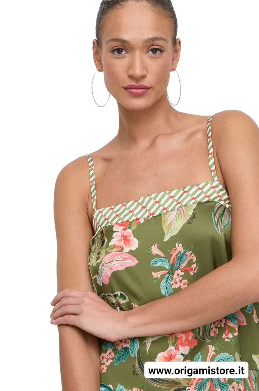 LIU JO VA4128TS806 Top ecosostenibile verde fantasia tropicale - immagine 3