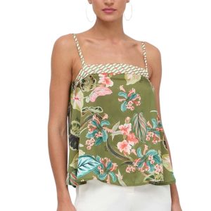 LIU JO VA4128TS806 Top ecosostenibile verde fantasia tropicale