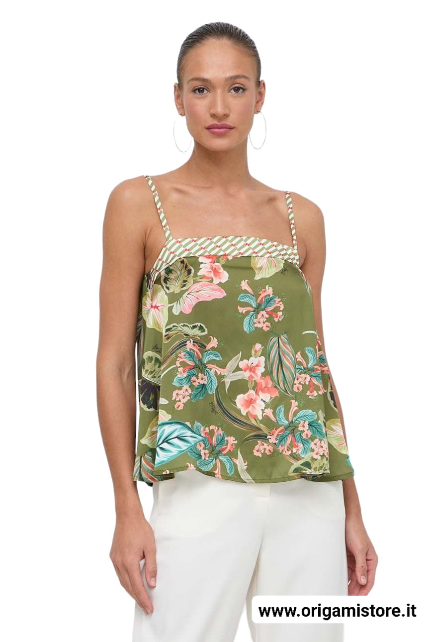 LIU JO VA4128TS806 Top ecosostenibile verde fantasia tropicale - immagine 2