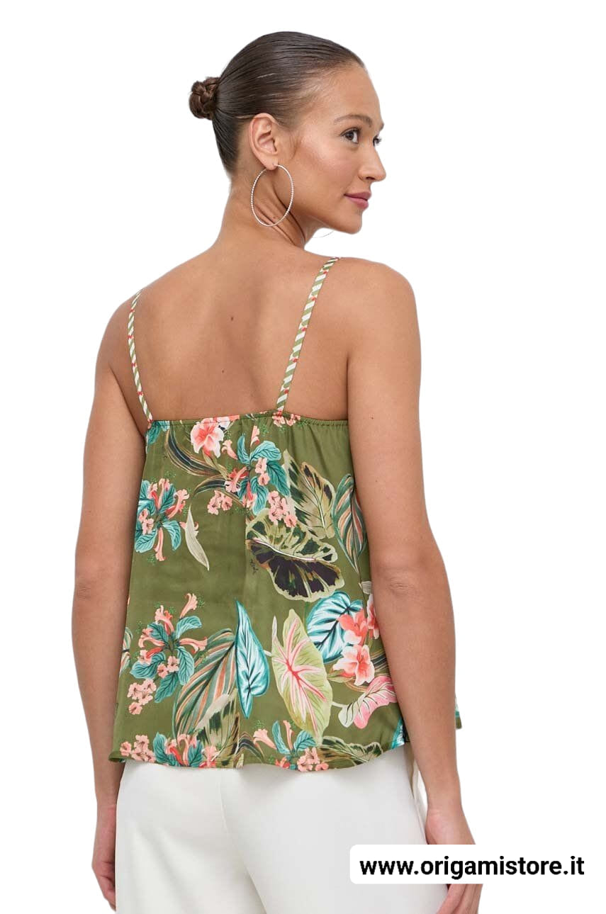 LIU JO VA4128TS806 Top ecosostenibile verde fantasia tropicale - immagine 4