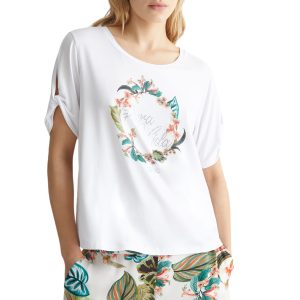 LIU JO VA4106JS360 T-shirt ecosostenibile bianco stampa jungle