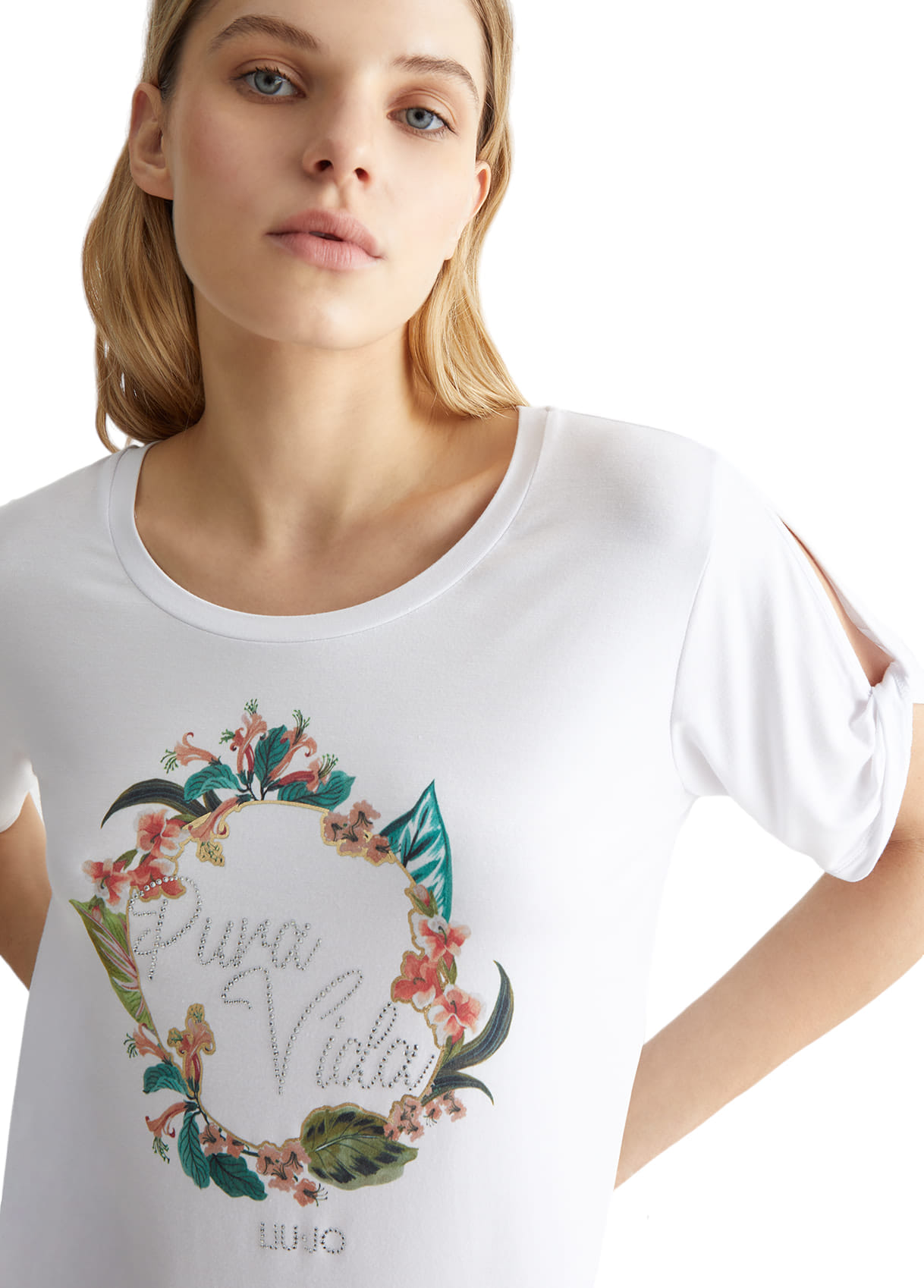 LIU JO VA4106JS360 T-shirt ecosostenibile bianco stampa jungle - immagine 3