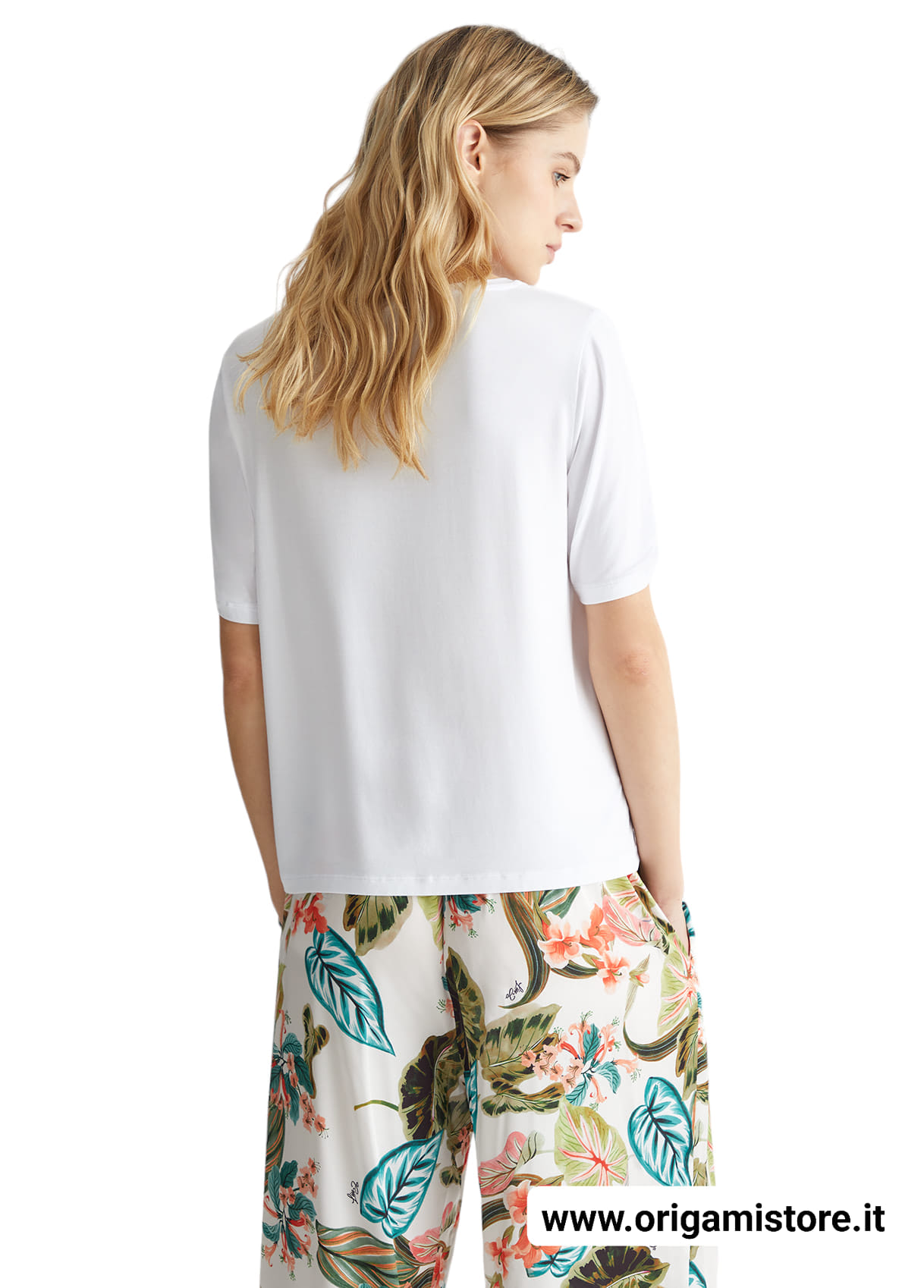 LIU JO VA4106JS360 T-shirt ecosostenibile bianco stampa jungle - immagine 5
