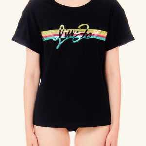 LIU JO VA4153JS003 T-shirt ecosostenibile nero con arcobaleno