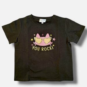 MIMÌ MUÀ Firenze SFAM-1762 T-shirt nero “You Rock” bambina