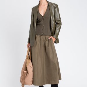 Gonna Longuette Twinset in Taffetà con Coulisse – Green Olive