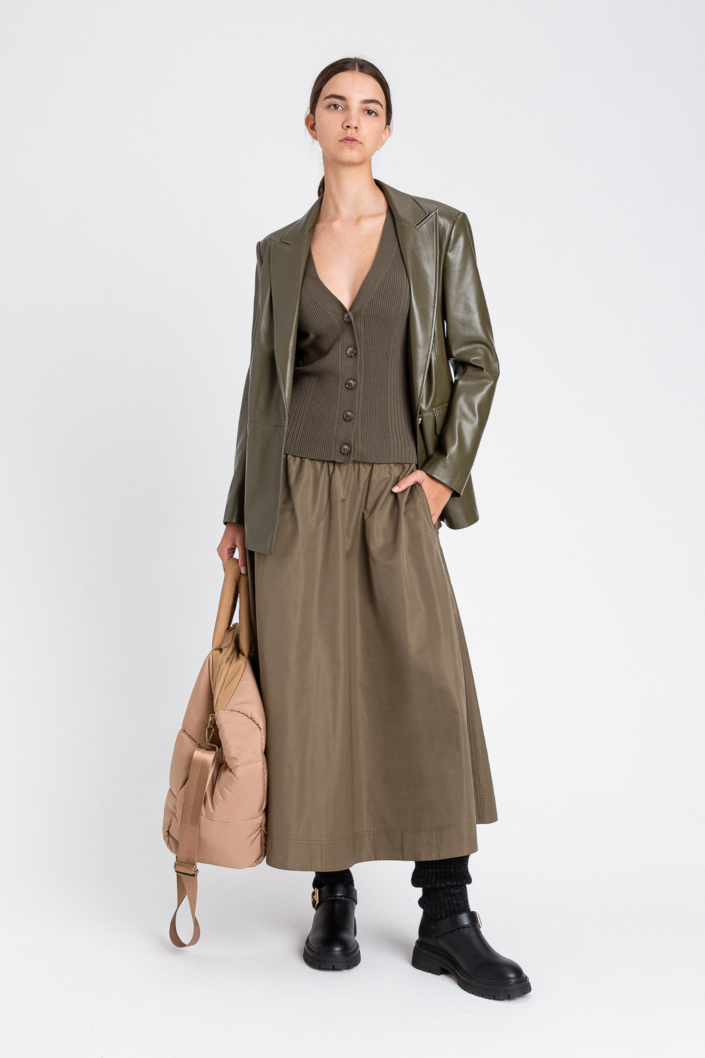 Gonna Longuette Twinset in Taffetà con Coulisse – Green Olive - immagine 2