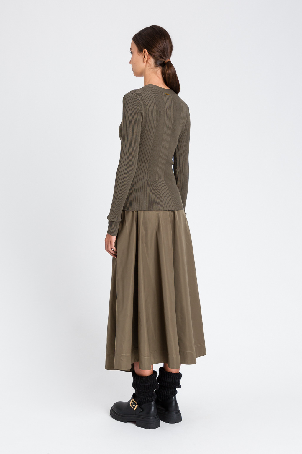 Gonna Longuette Twinset in Taffetà con Coulisse – Green Olive - immagine 4