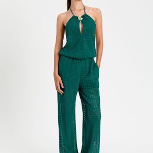 Tuta Lunga in Pizzo Jacquard con Scollo Halter – Verde Light Emerald – Twinset
