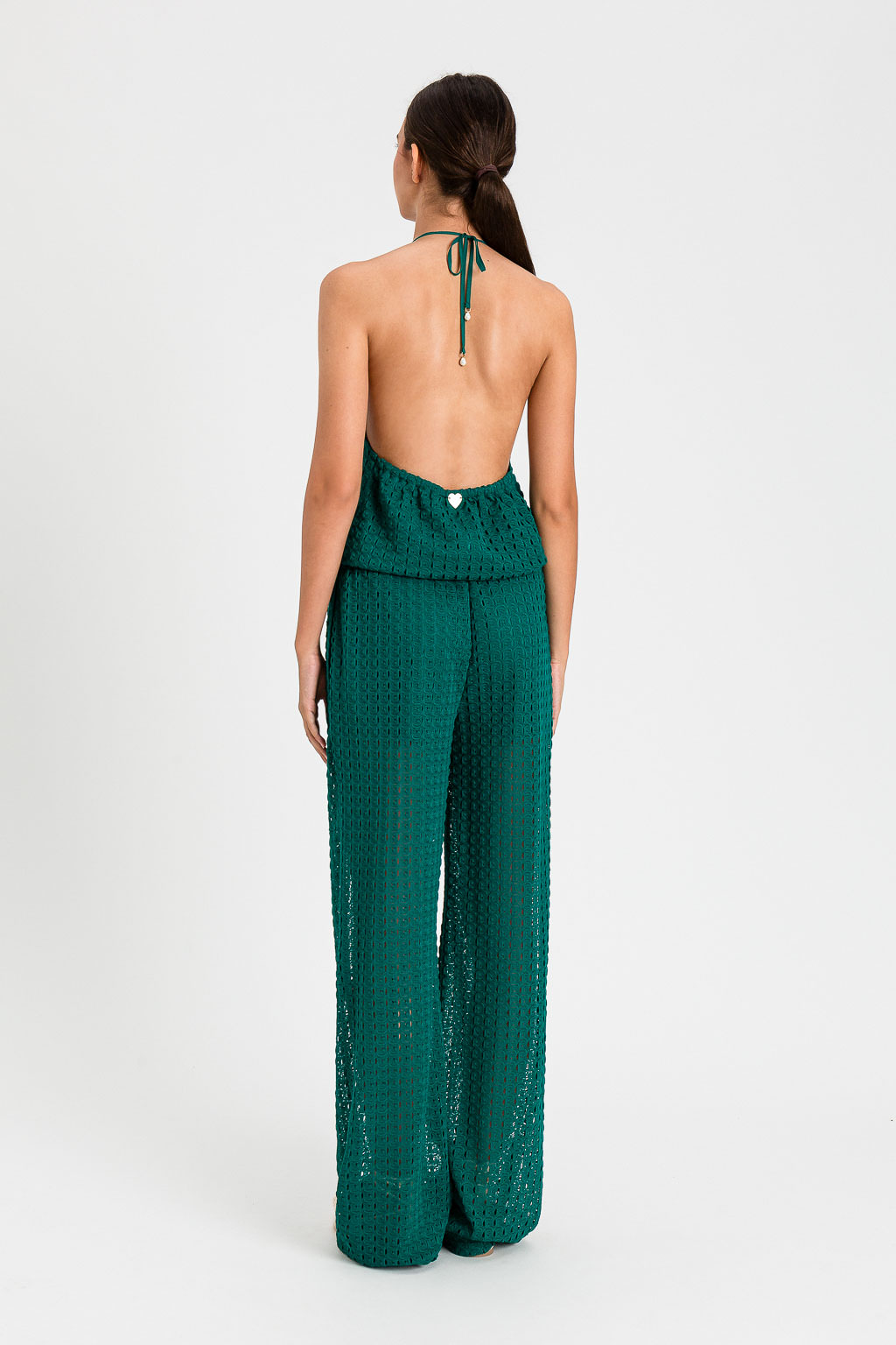 Tuta Lunga in Pizzo Jacquard con Scollo Halter – Verde Light Emerald – Twinset - immagine 4