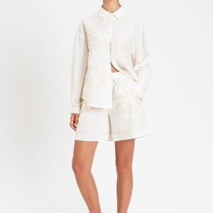 Camicia in Misto Lino con Ricamo Cornely e Punto À Jour – Vaniglia – Twinset