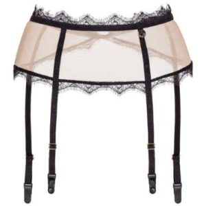 TWINSET LS7ABB Reggicalze nero beige in tulle con pizzo
